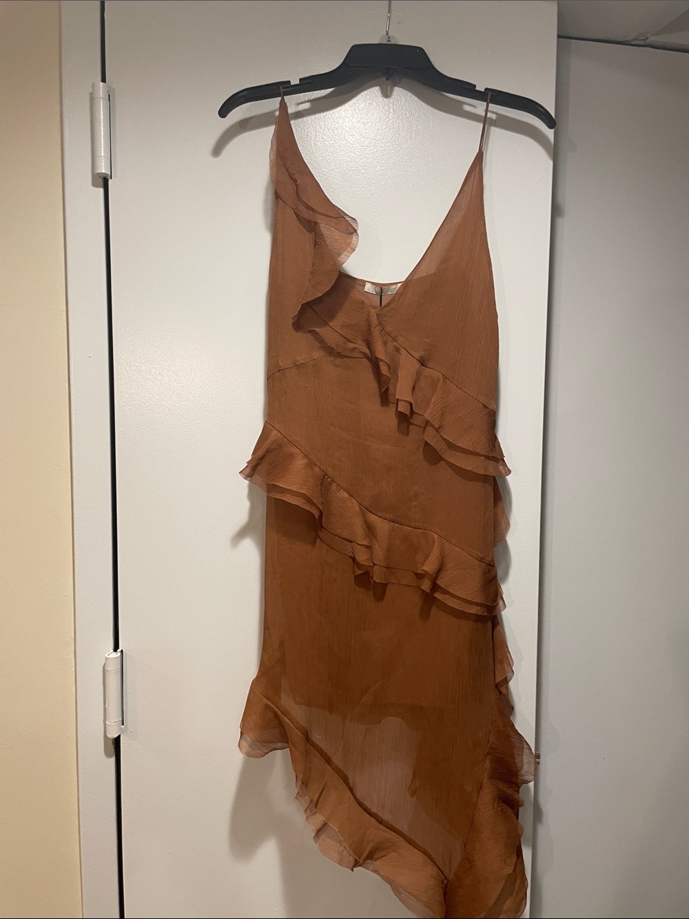 Zara Rust Brown Ruffle Slip Dress